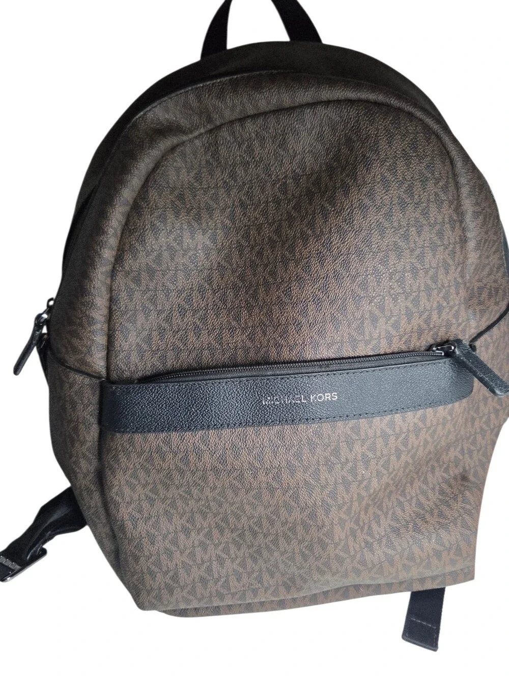 MICHAEL KORS Greyson Brown Logo Backpack Leather Canvas Designer